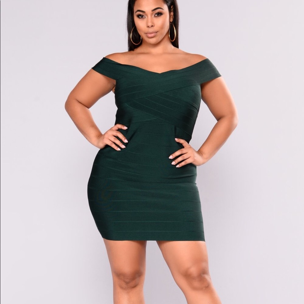 Fashion Nova Curve Bandage Dress - Hunter Green